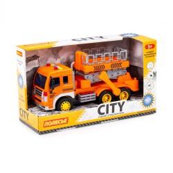"Сити", автомобиль с подъёмником инерционный (со светом и звуком) (оранжевый) (в коробке)